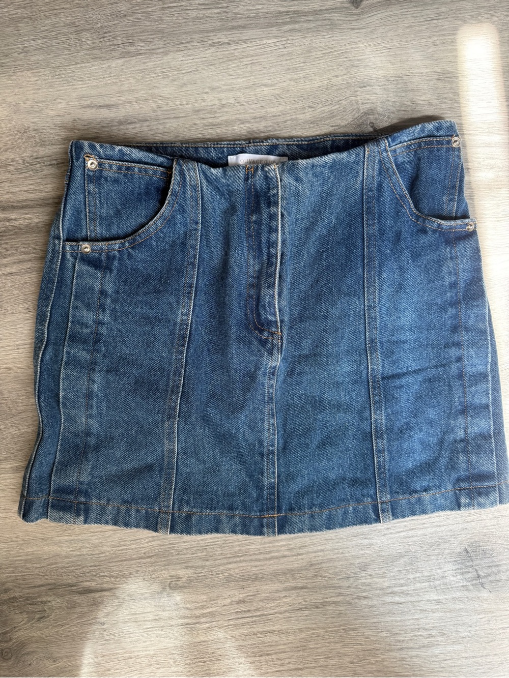 Olivaceous Blue Denim Panel Mini Skirt